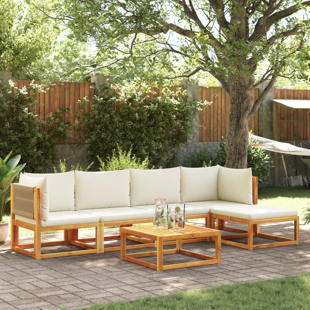 Conjunto de sofás de jardim vidaXL de 6 peças com almofadas de madeira de acácia e corda