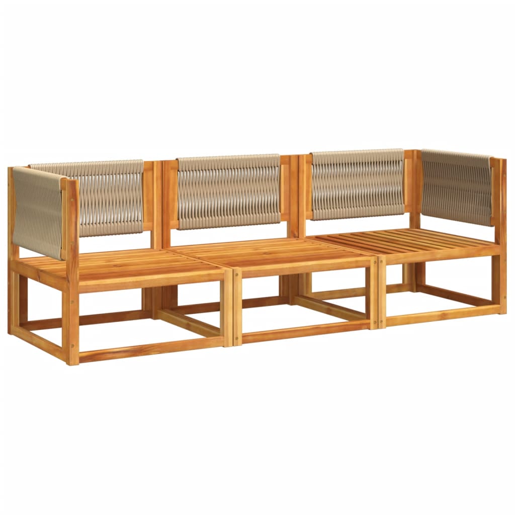 Conjunto de sofás de jardim vidaXL de 3 peças com almofadas de madeira de acácia e corda