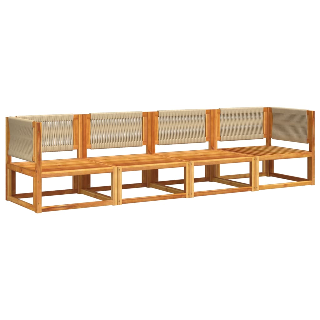 Conjunto de sofás de jardim vidaXL de 4 peças com almofadas de madeira de acácia e corda