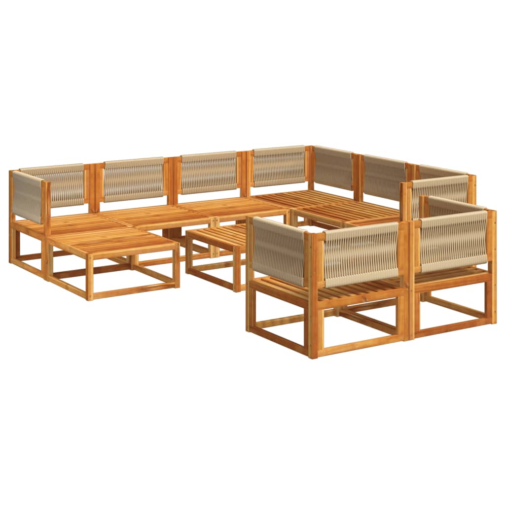 Conjunto de sofás de jardim vidaXL de 10 peças com almofadas de madeira de acácia e corda