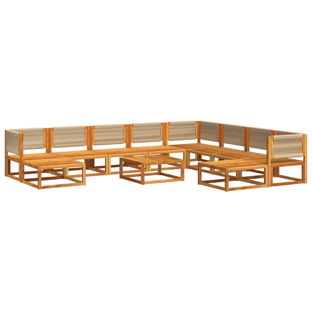 Conjunto de sofás de jardim vidaXL de 11 peças com almofadas de madeira de acácia e corda