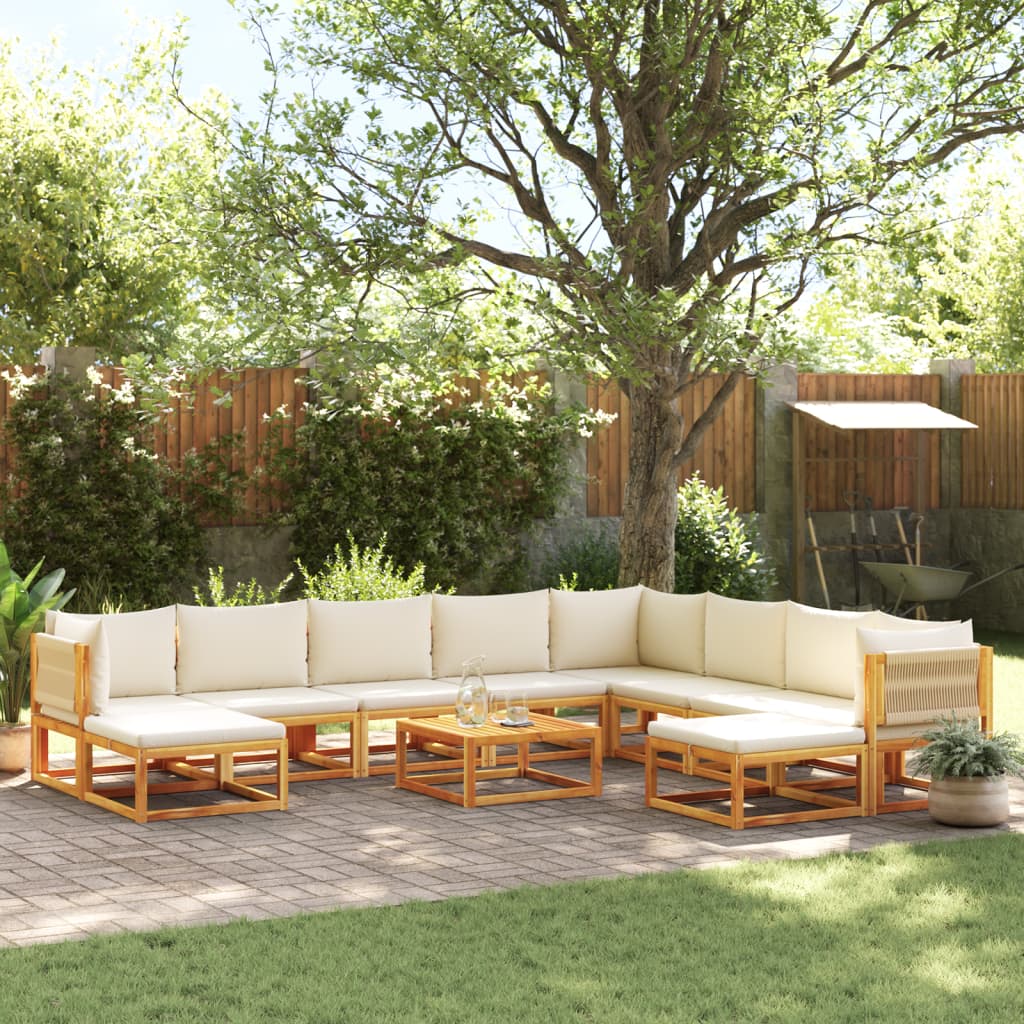 Conjunto de sofás de jardim vidaXL de 11 peças com almofadas de madeira de acácia e corda