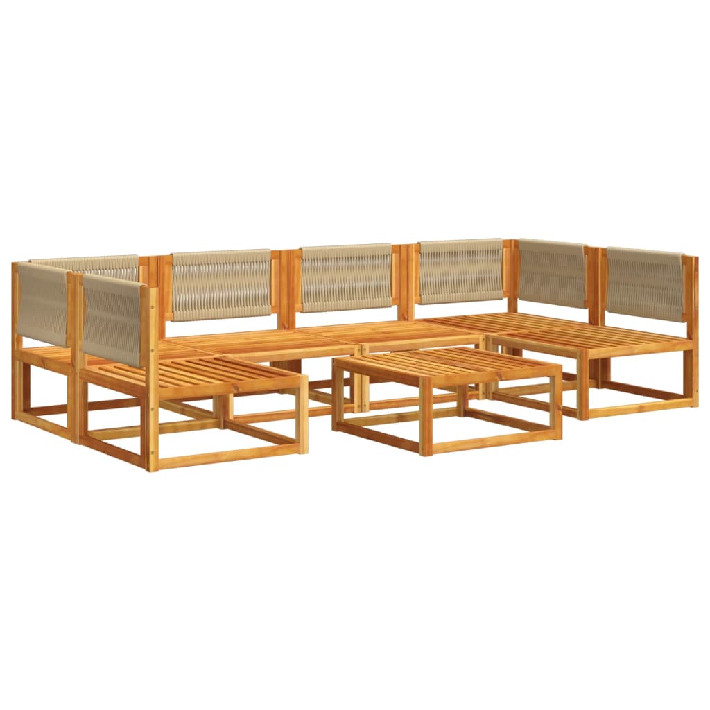 Conjunto de sofás de jardim vidaXL de 7 peças com almofadas de madeira de acácia e corda
