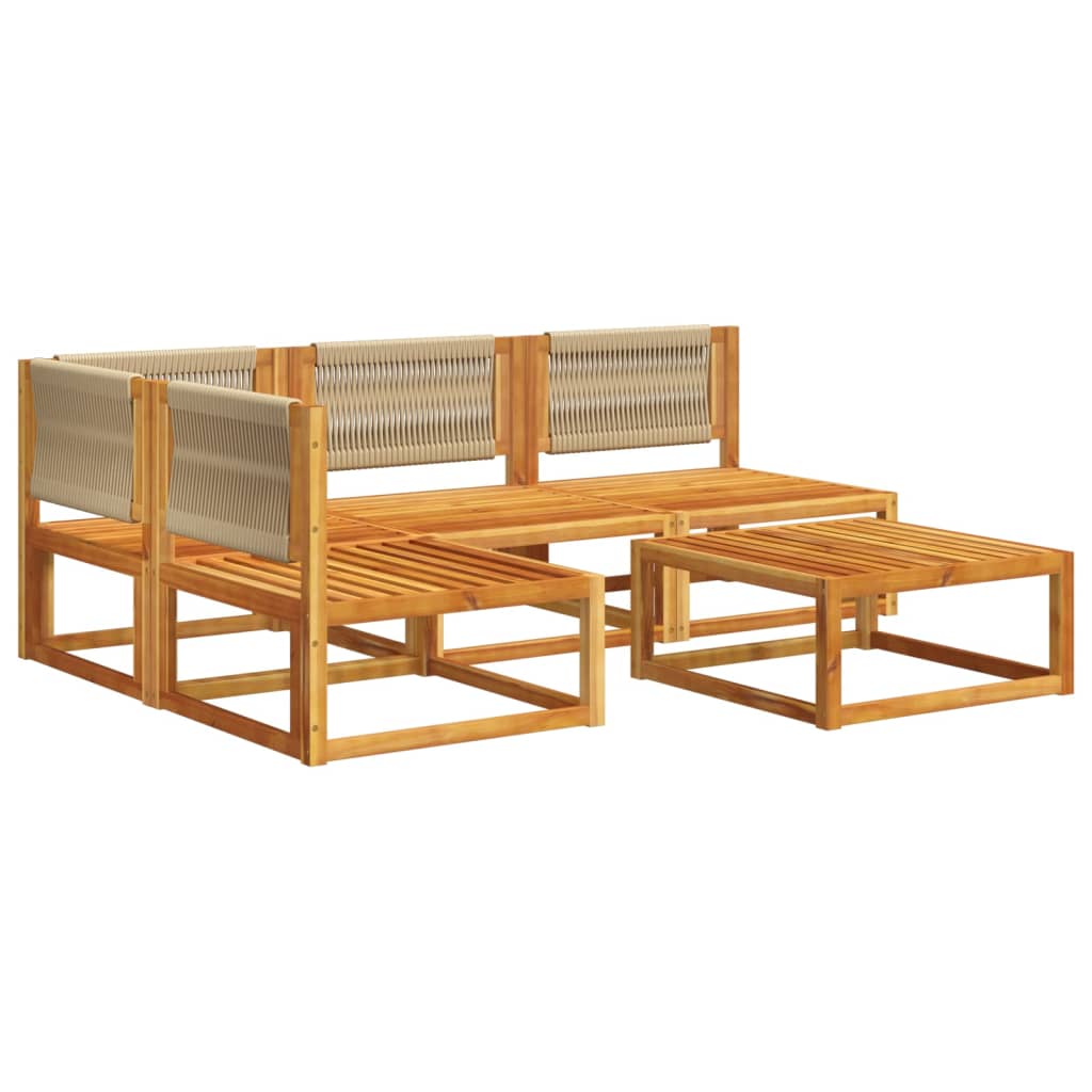 Conjunto de sofás de jardim vidaXL de 5 peças com almofadas de madeira de acácia e corda
