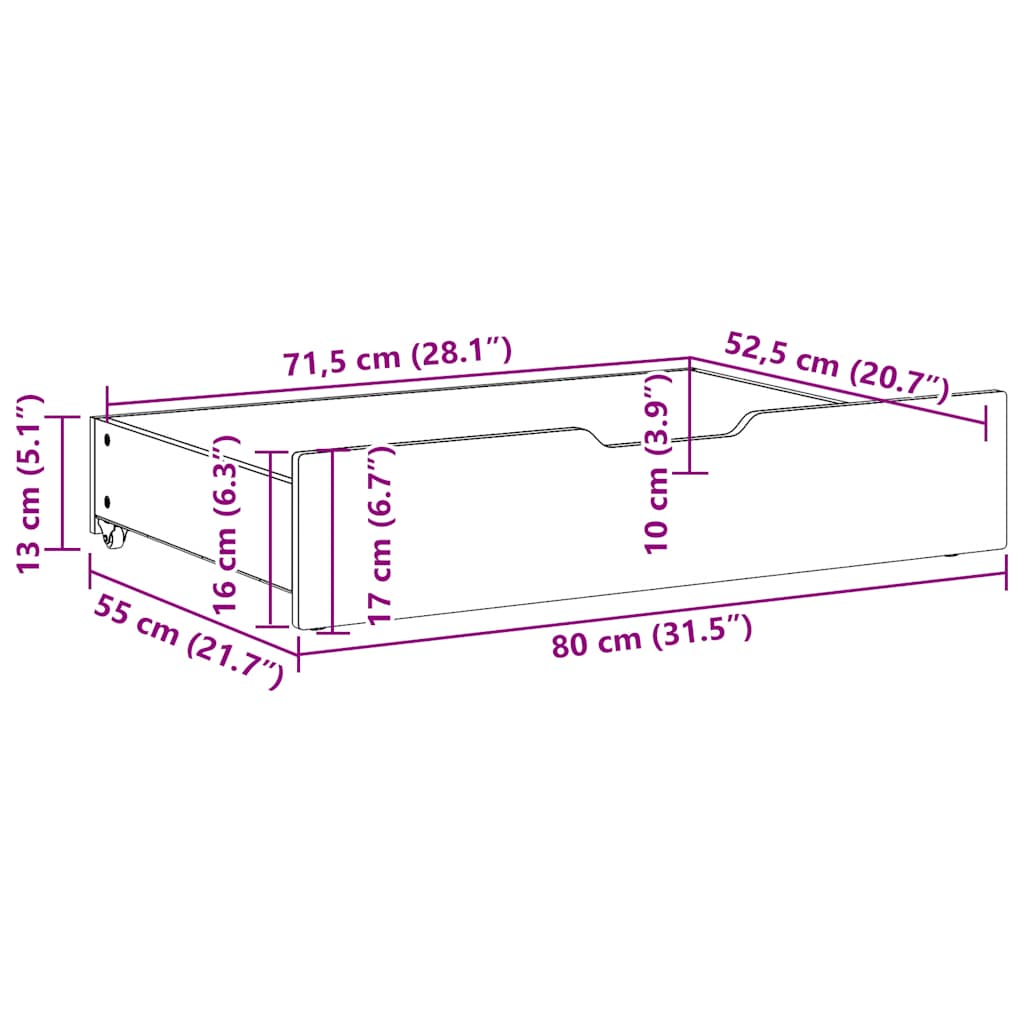 Gavetas para cama 2 pcs 80x55x17 cm pinho maciço branco
