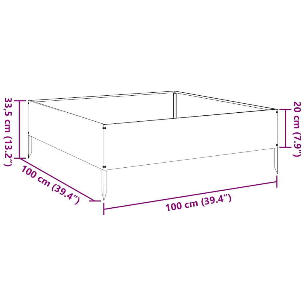 Canteiro elevado de jardim 100x100x33,5 cm aço galvanizado