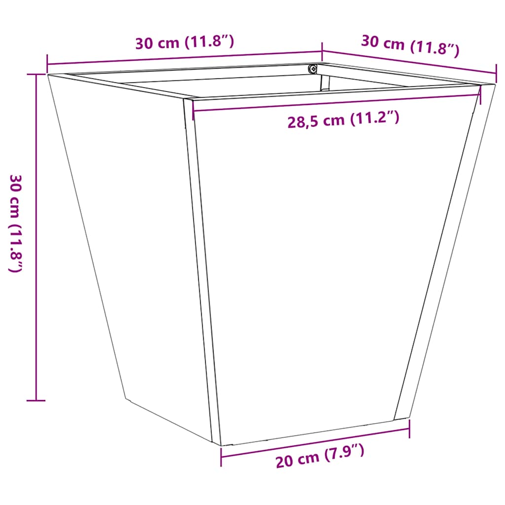 Vaso/floreira de jardim 30x30x30 cm aço galvanizado