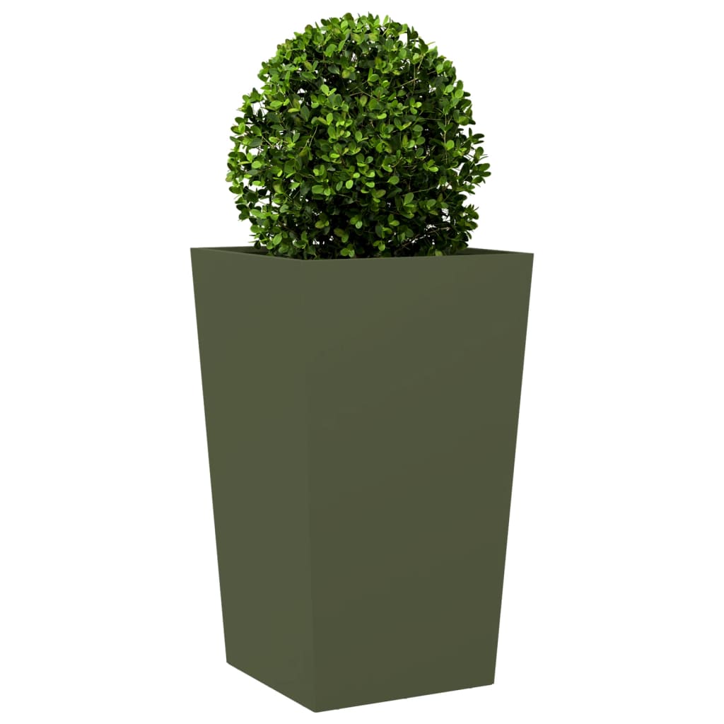 Vaso/floreira de jardim 45x45x75 cm aço verde azeitona