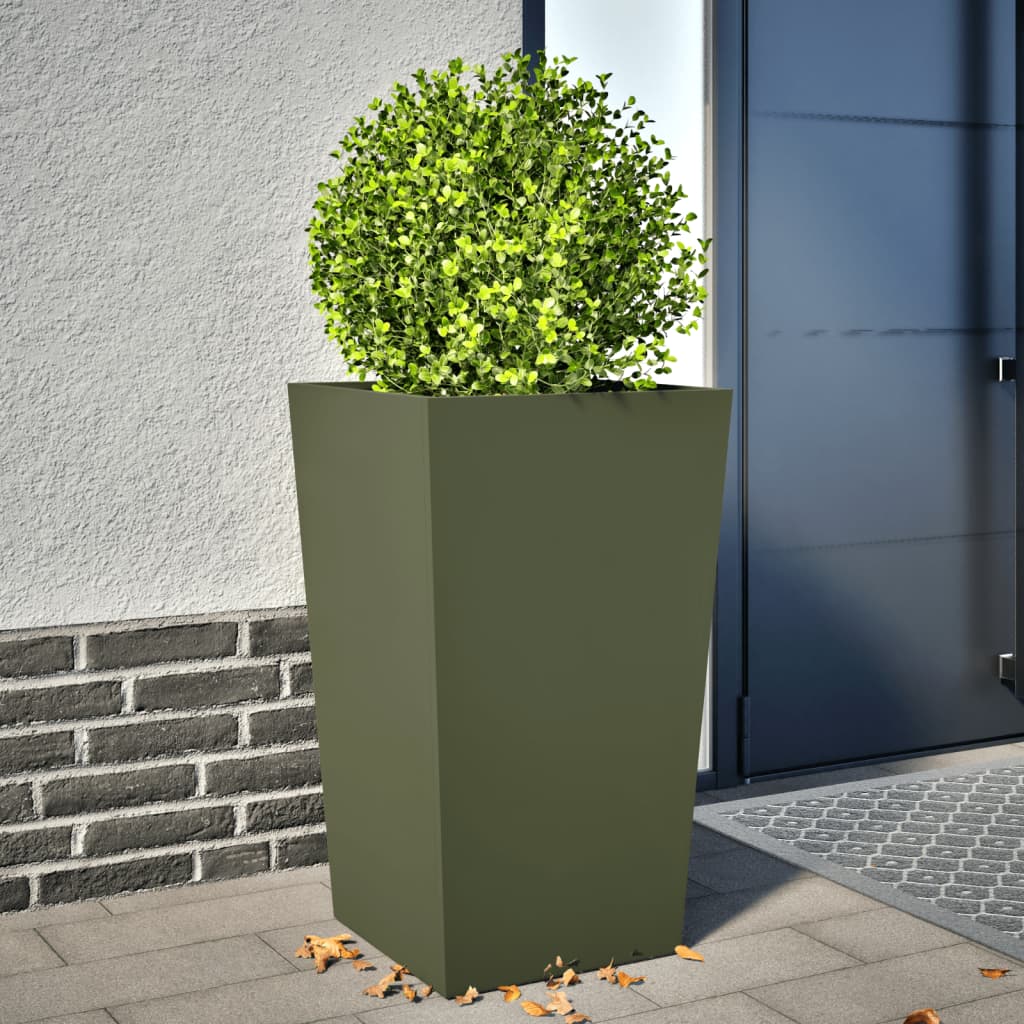 Vaso/floreira de jardim 45x45x75 cm aço verde azeitona