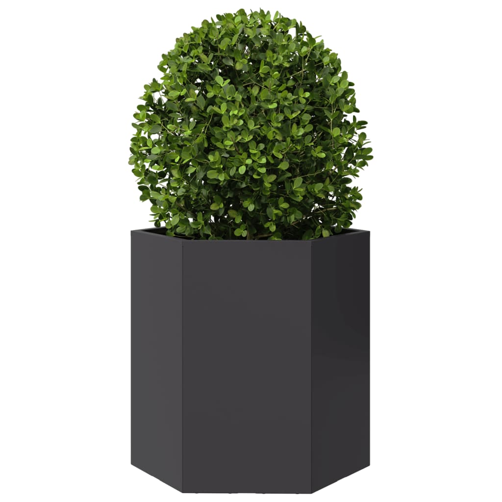 Vasos floreiras de jardim 2 pcs hexagonal 46x40x45 cm aço preto
