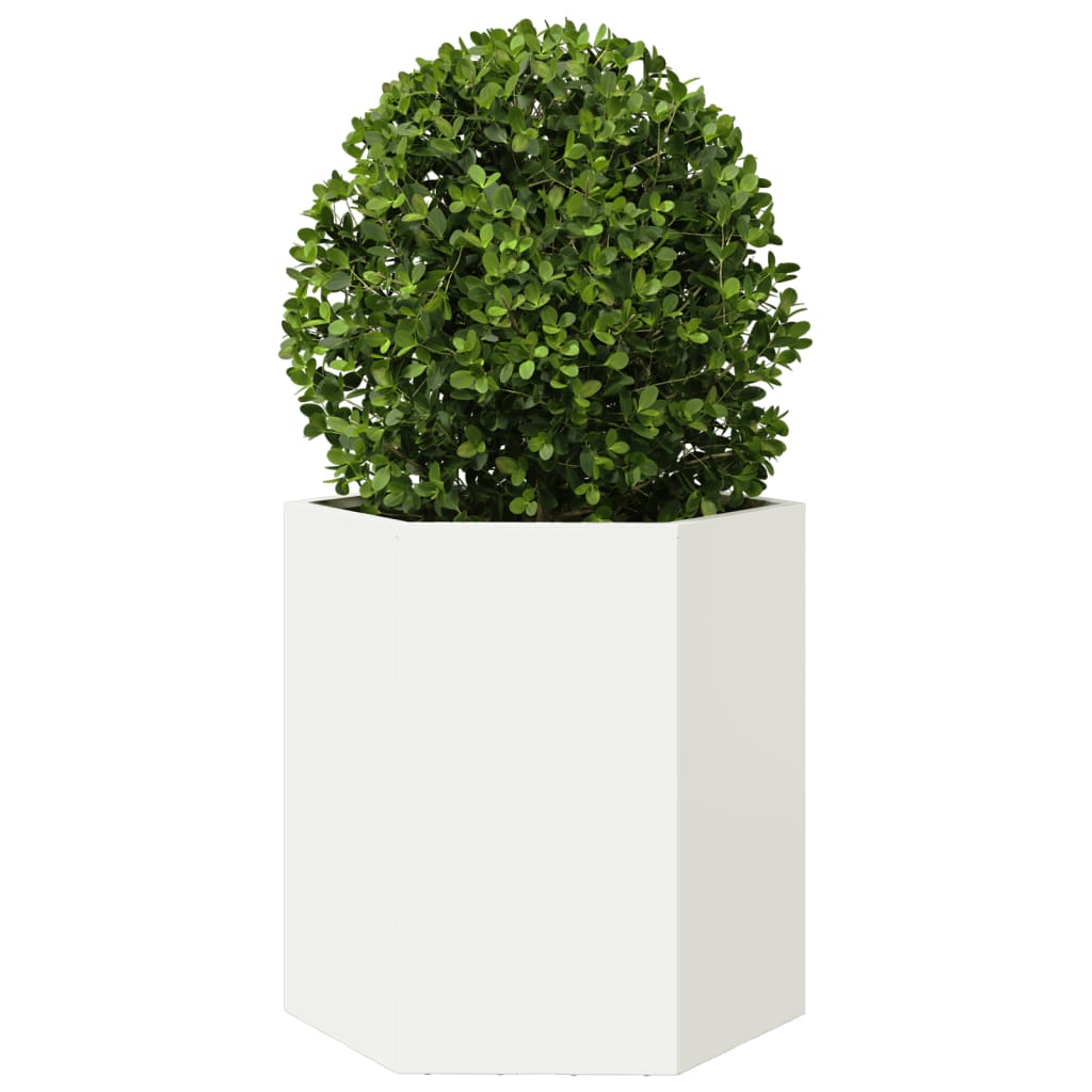 Vasos floreiras de jardim 2 pcs hexagonal 46x40x45cm aço branco