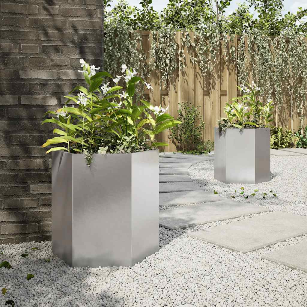 Vasos floreiras de jardim 2 pcs hexagonal 46x40x45 cm aço inox.