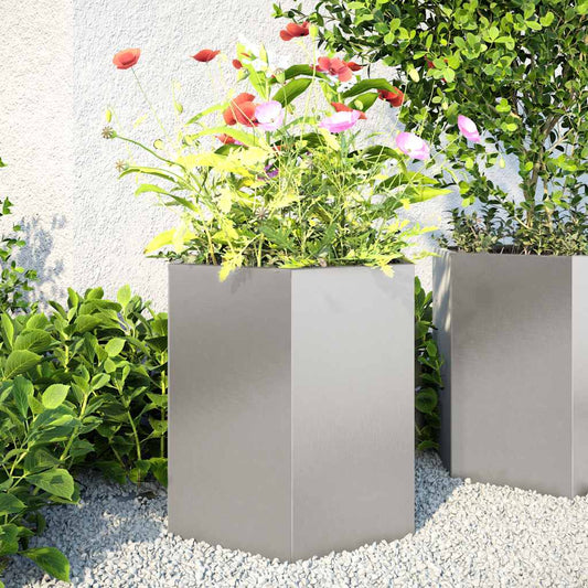 Vasos floreiras de jardim 2 pcs hexagonal 46x40x45 cm aço inox.