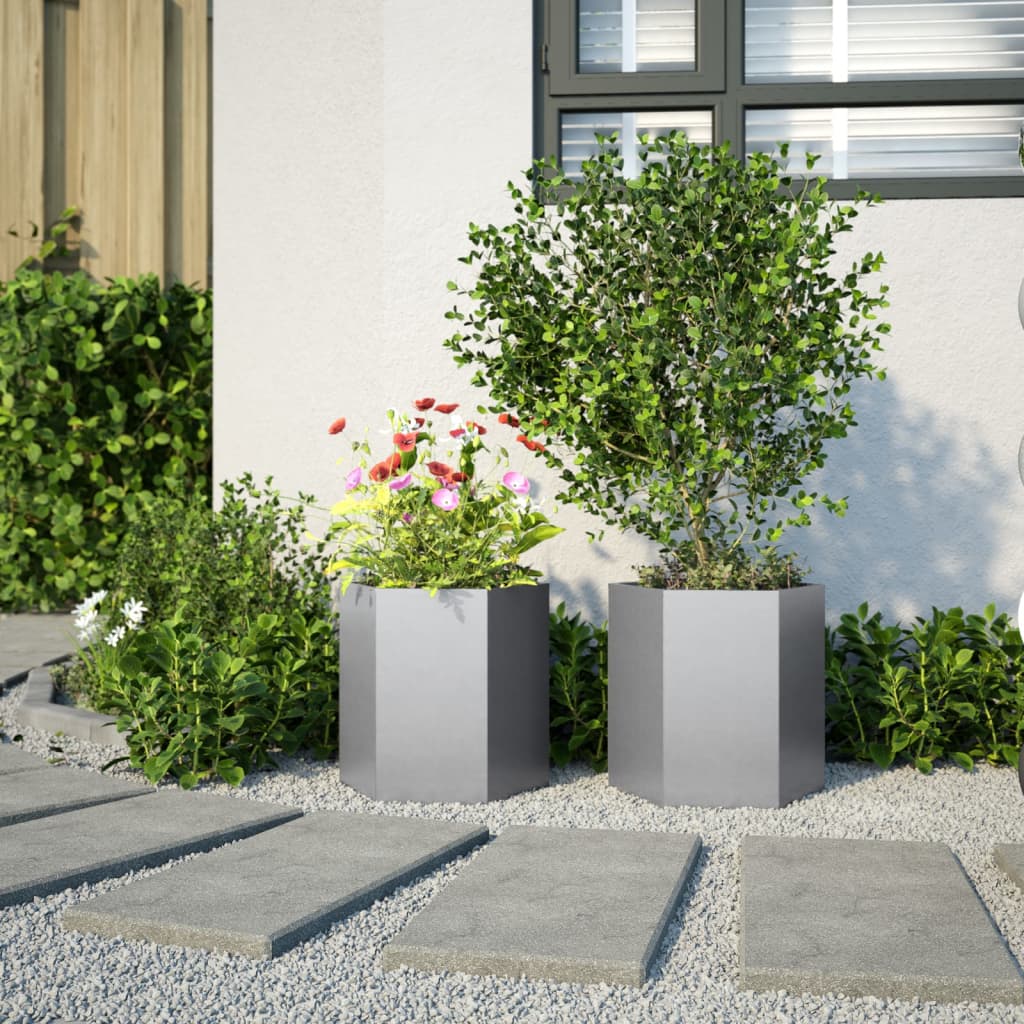 Vasos floreiras jardim 2 pcs hexagonal 46x40x45cm aço galvaniz.