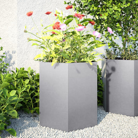 Vasos floreiras jardim 2 pcs hexagonal 46x40x45cm aço galvaniz.