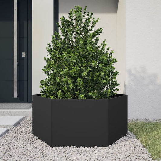 Vaso/floreira de jardim hexagonal 104x90x45 cm aço preto