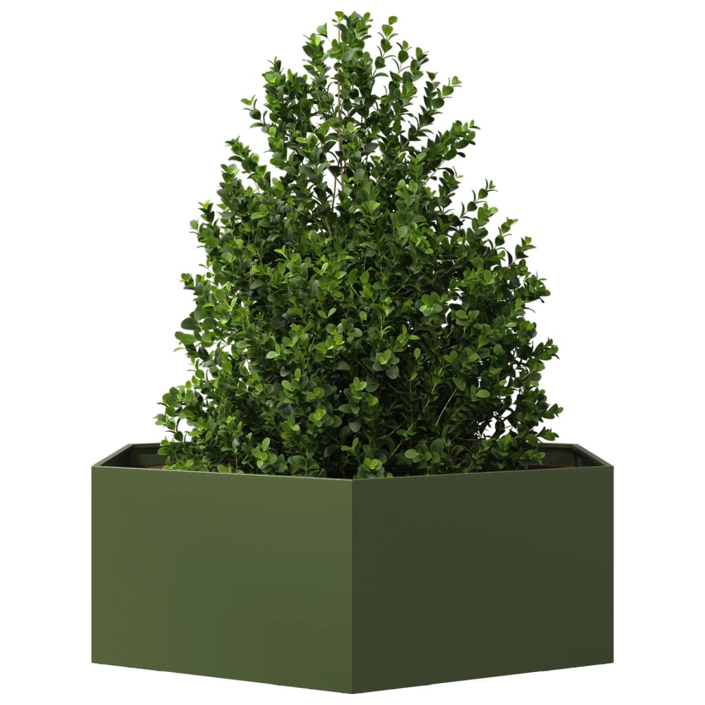 Vaso/floreira jardim hexagonal 138x120x45 cm aço verde azeitona