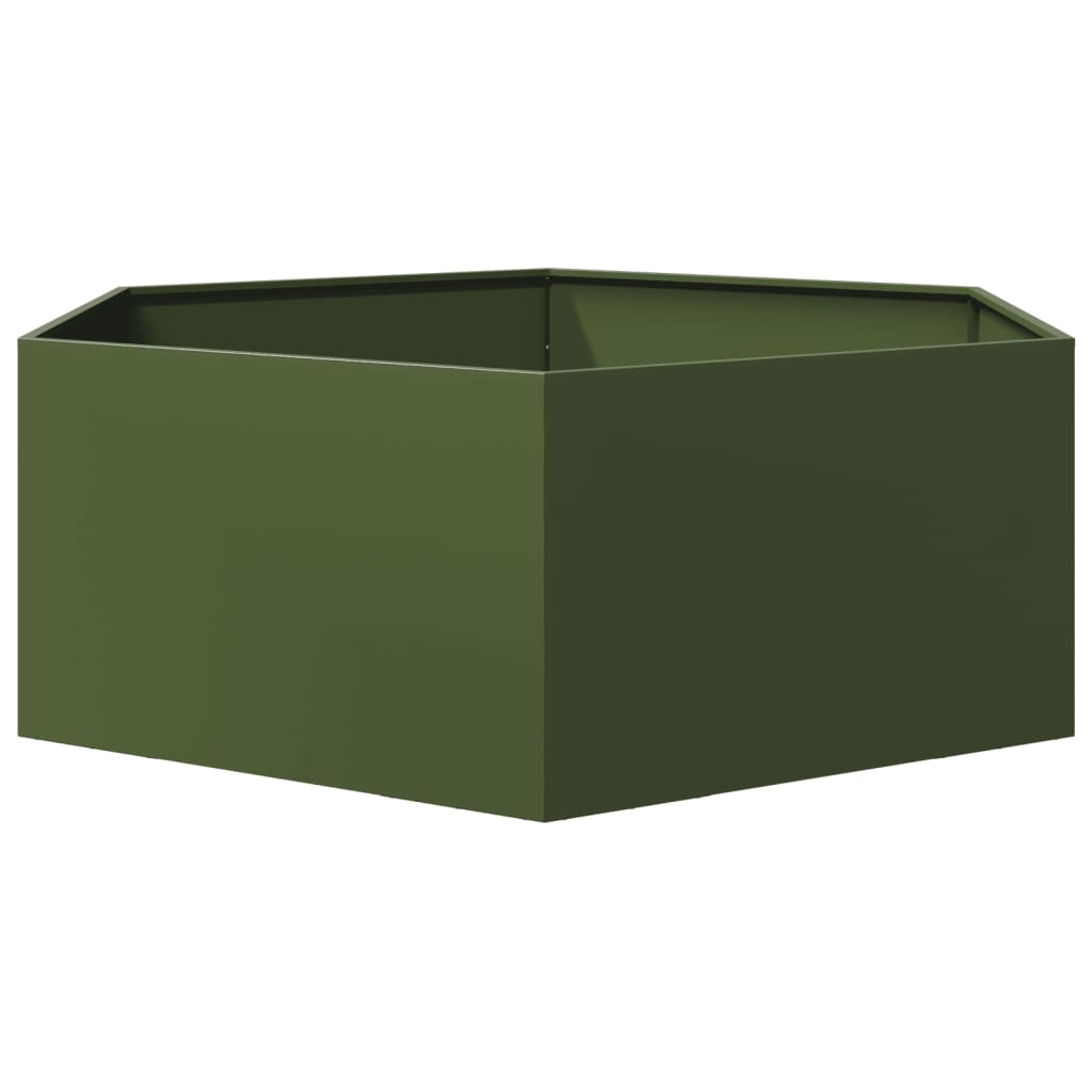 Vaso/floreira jardim hexagonal 138x120x45 cm aço verde azeitona