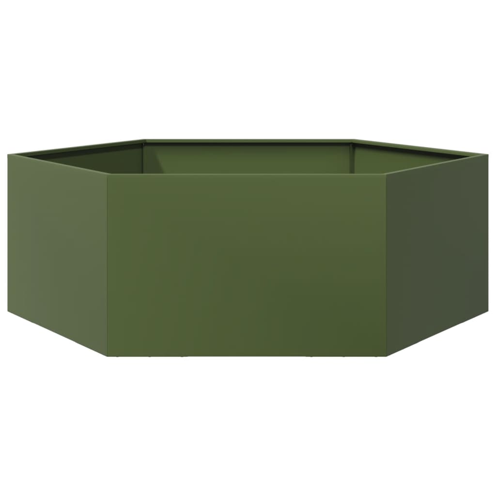 Vaso/floreira jardim hexagonal 138x120x45 cm aço verde azeitona