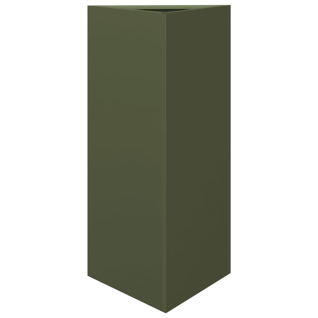 Vaso/floreira triangular 2 pcs 40x34,5x70 cm aço verde-azeitona