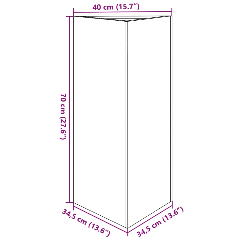 Vaso/floreira de jardim triangular 40x34,5x70 cm aço inoxidável