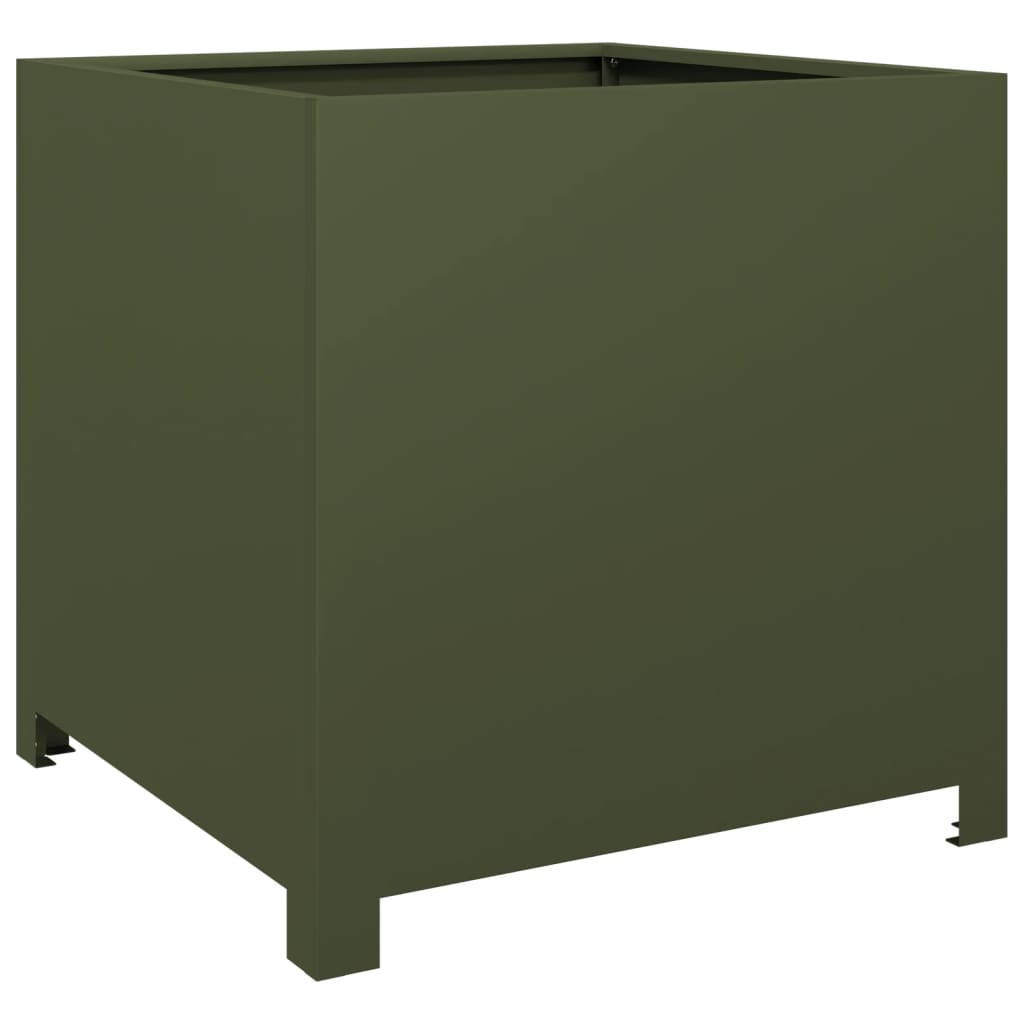 Vaso/floreira de jardim 50x50x50 cm aço verde azeitona