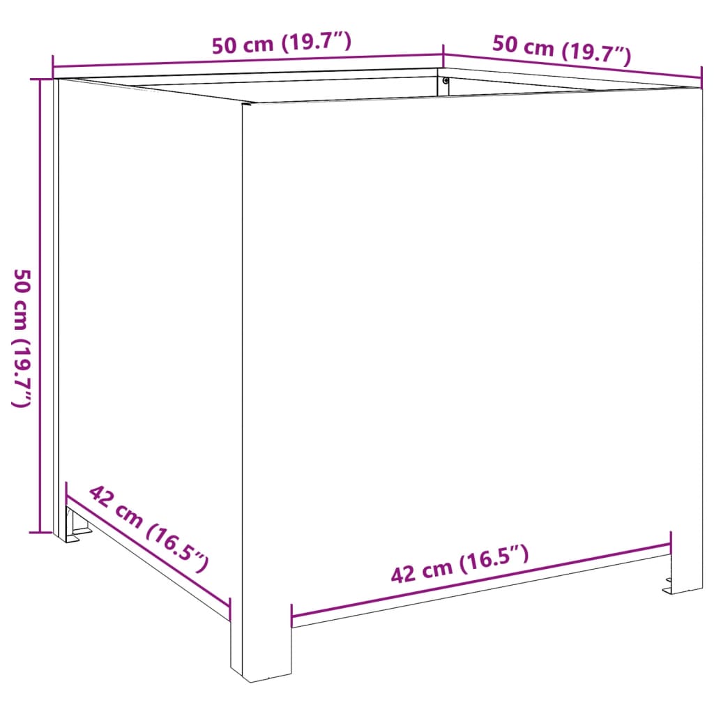 Vaso/floreira de jardim 50x50x50 cm aço verde azeitona