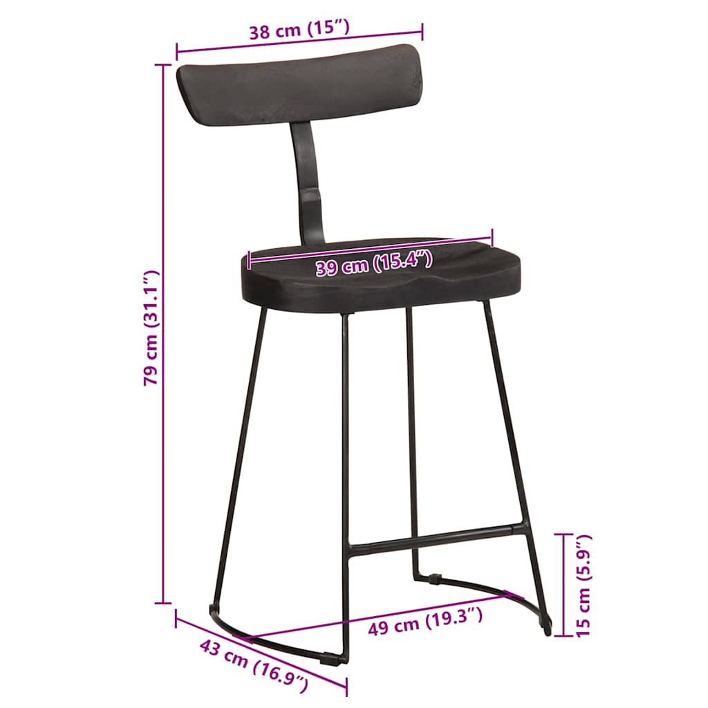 Bancos de bar 2 pcs 49x43x79 cm madeira de mangueira maciça