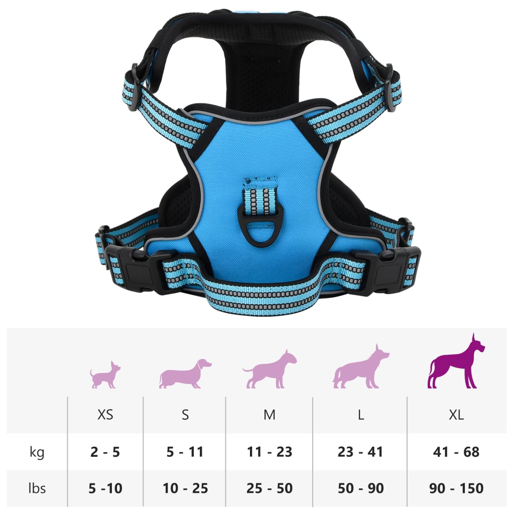 Peitoral para cães com faixas refletoras ajustável XL azul