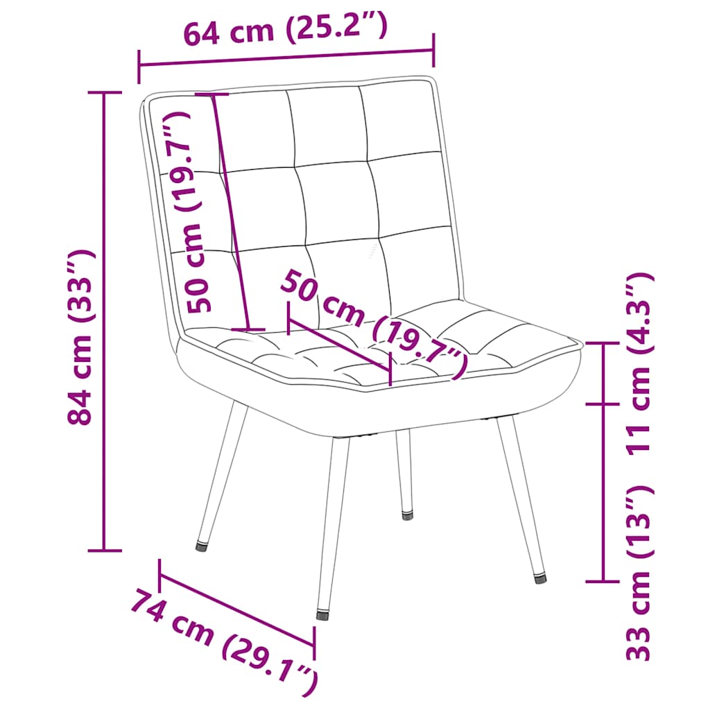 Cadeira de relaxamento creme 64x74x84 cm veludo