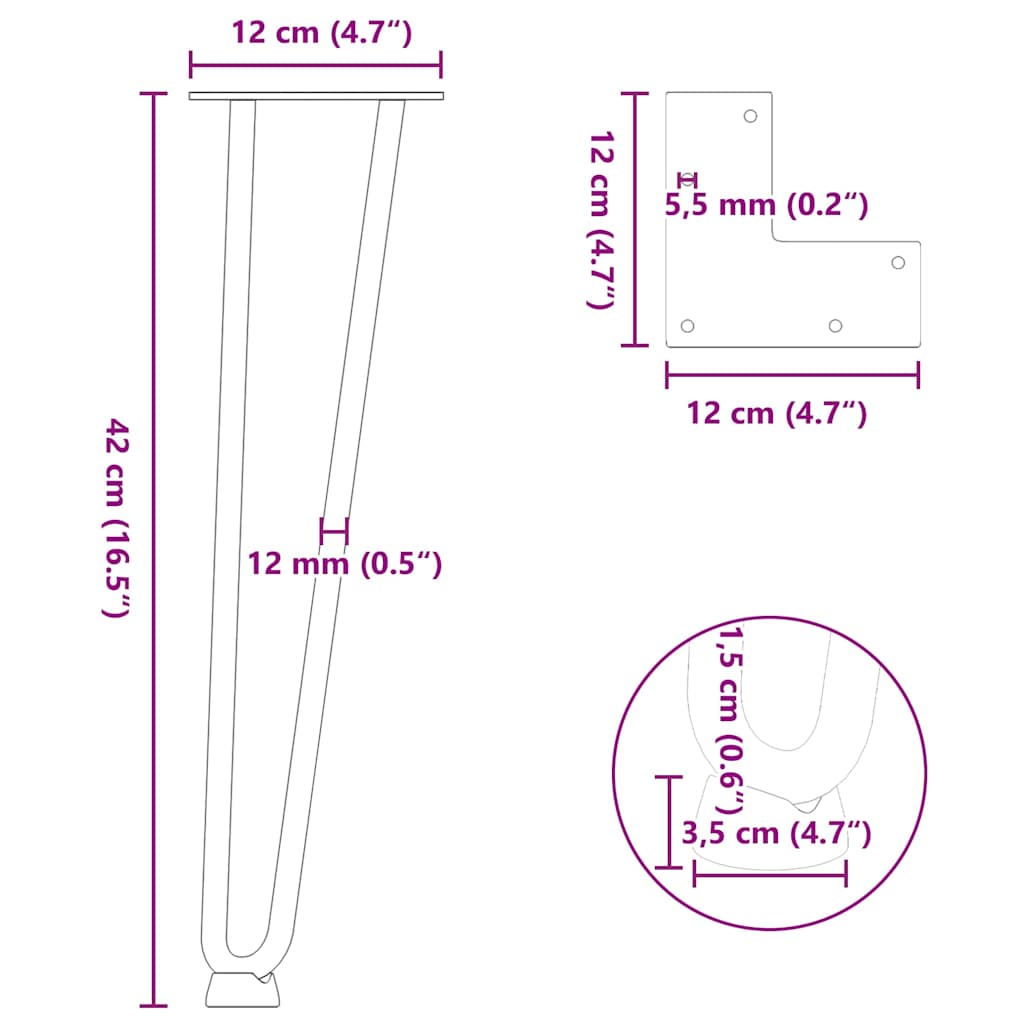 Pernas de grampo para mesa de centro 4 peças Aço natural 42 cm Aço maciço