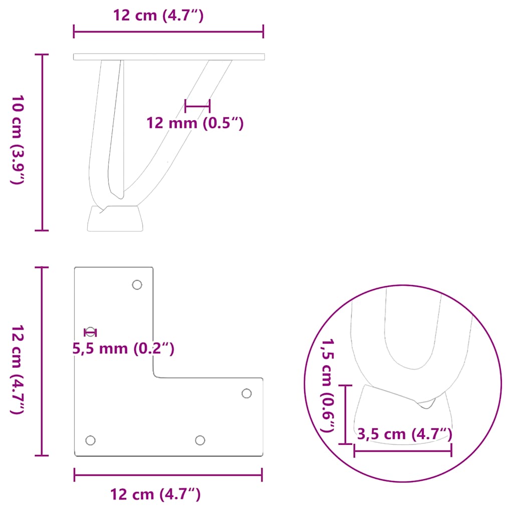 Pernas de grampo para mesa de centro 4 peças pretas 10 cm aço maciço