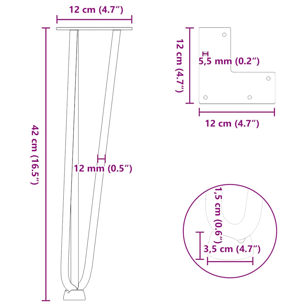 Pernas de grampo para mesa de centro 4 peças antracite 42 cm aço maciço