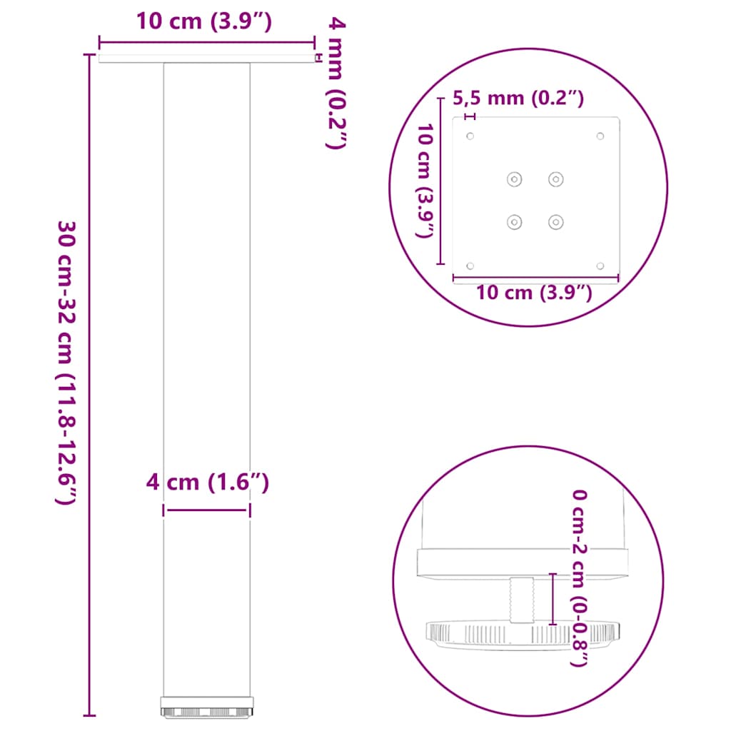 Pés para mesa de centro 4 peças antracite 30-32 cm aço