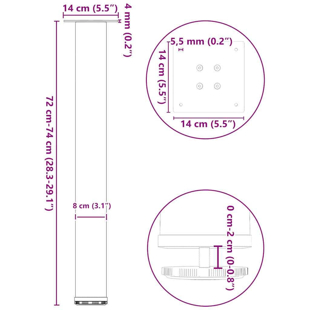 Pés de mesa de console 4 peças antracite 72-74 cm aço