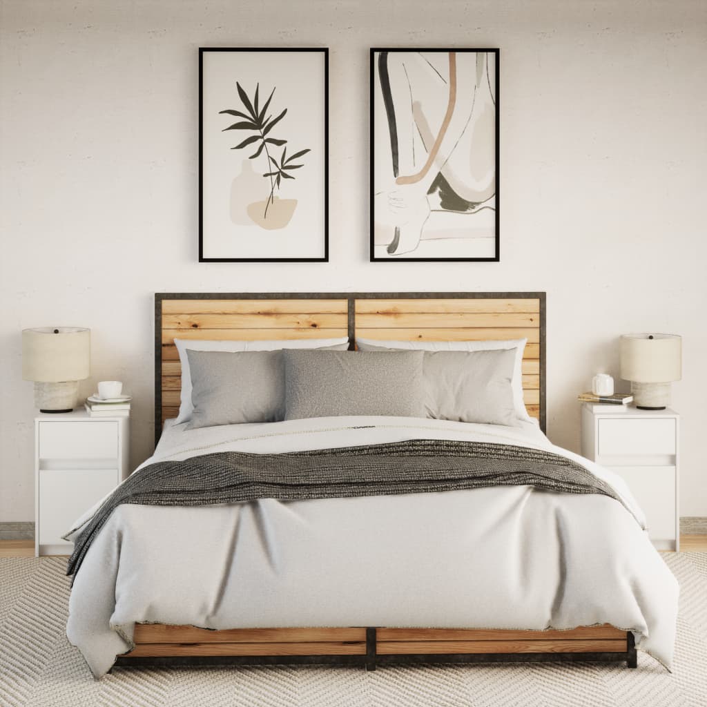 Mesas de cabeceira c/ luzes LED 2 pcs derivados madeira branco