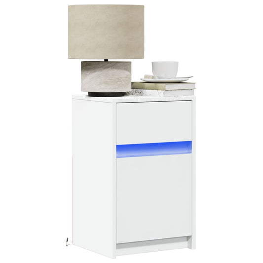 Mesas de cabeceira c/ luzes LED 2 pcs derivados madeira branco