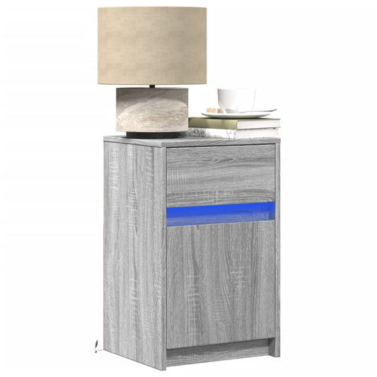 Mesas cabeceira c/ LEDs 2 pcs derivados madeira cinza sonoma