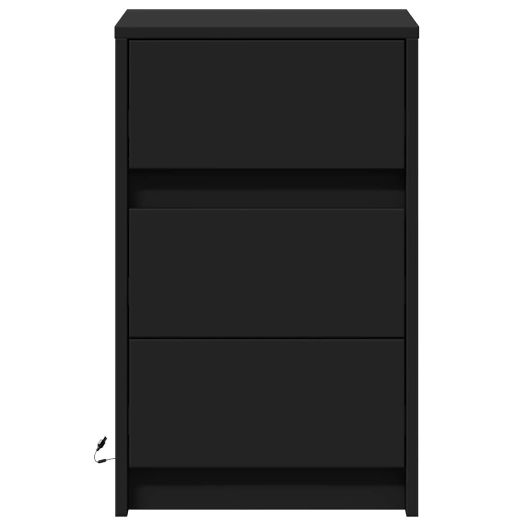 Mesa de cabeceira com luzes LED derivados de madeira preto