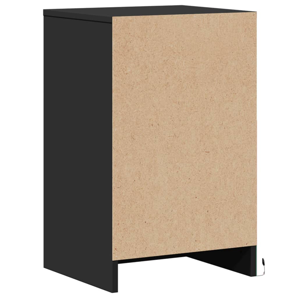 Mesa de cabeceira com luzes LED derivados de madeira preto