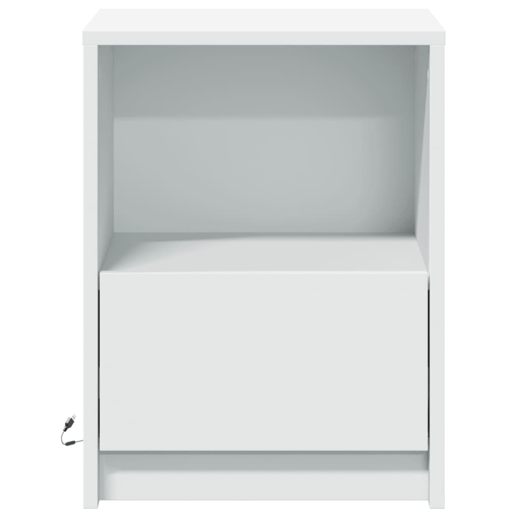 Mesas de cabeceira c/ luzes LED 2 pcs derivados madeira branco