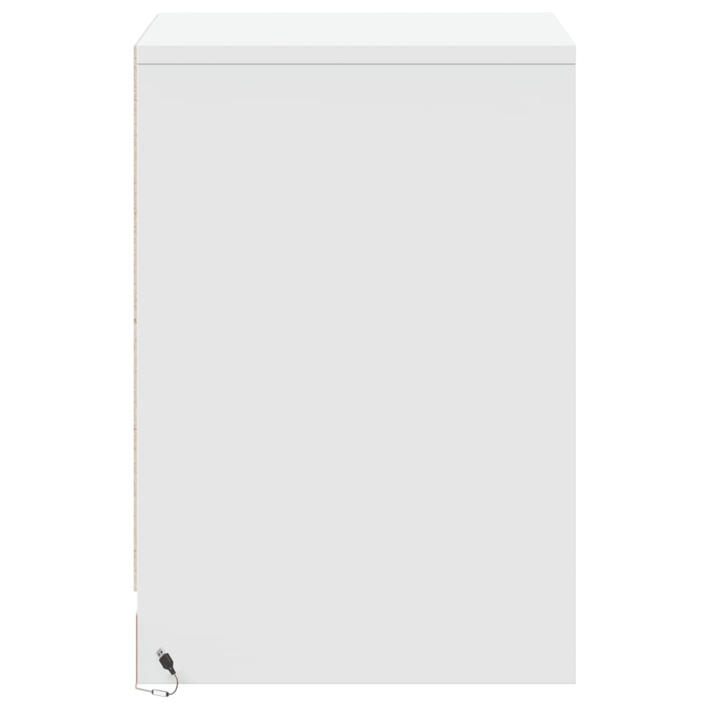 Mesas de cabeceira c/ luzes LED 2 pcs derivados madeira branco