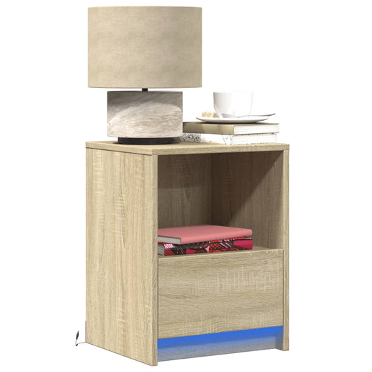 Mesa cabeceira c/ luzes LED derivados madeira carvalho sonoma