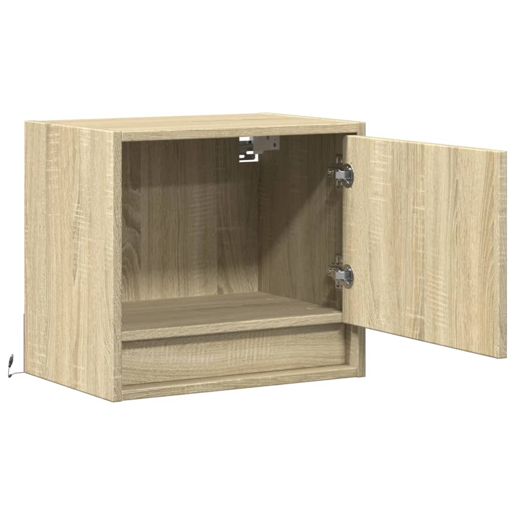 Mesas de cabeceira de parede com luzes LED 2pcs carvalho sonoma