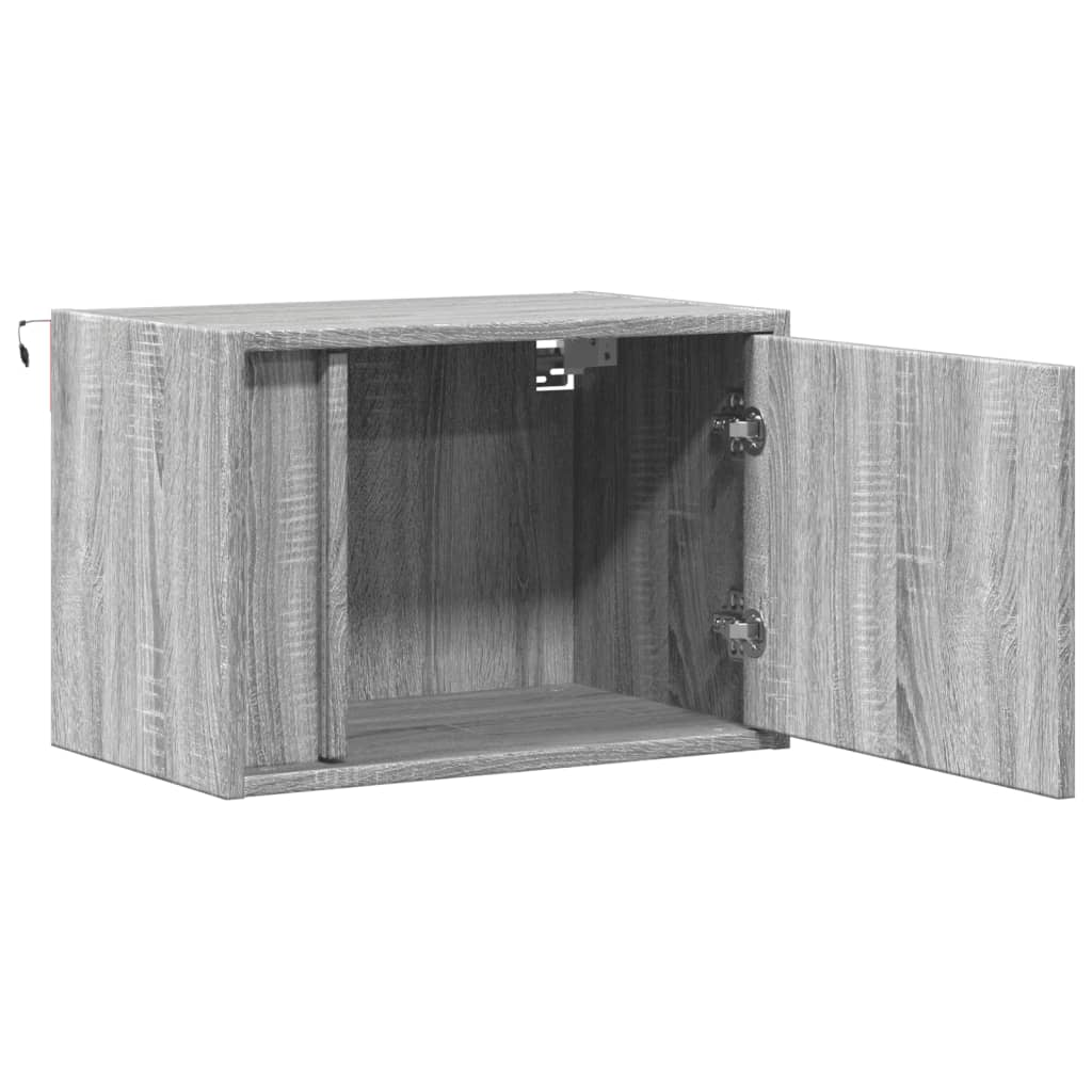 Mesas de cabeceira de parede com luzes LED 2pcs cinzento sonoma