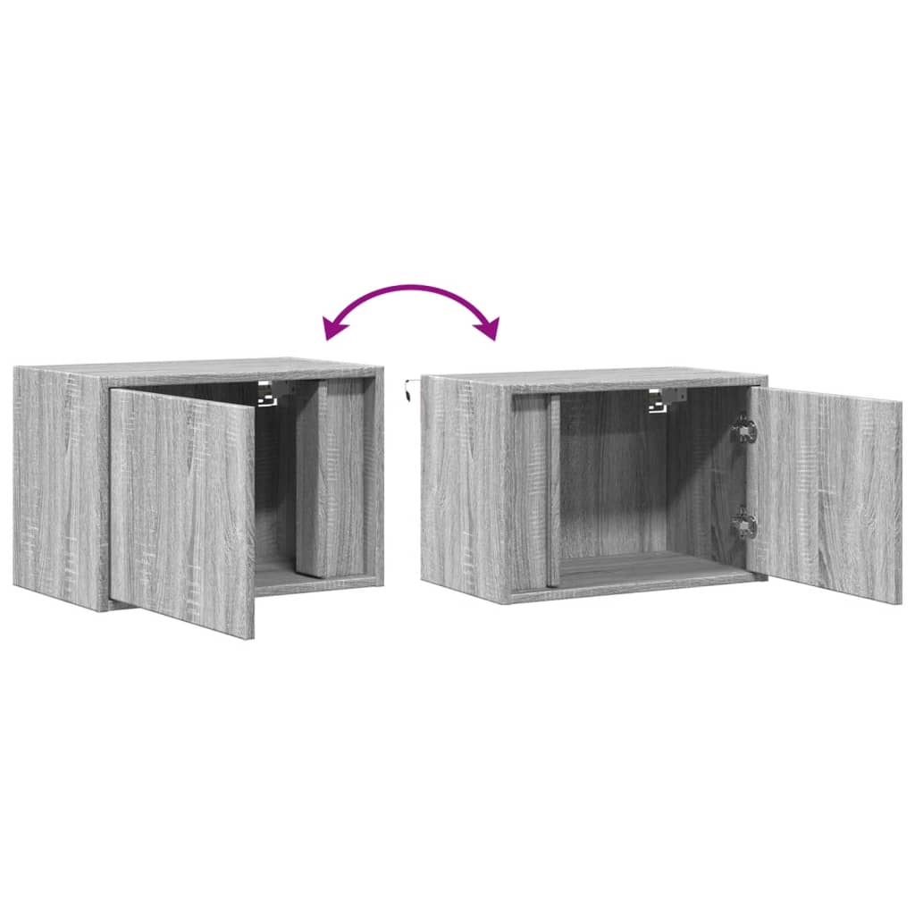 Mesas de cabeceira de parede com luzes LED 2pcs cinzento sonoma