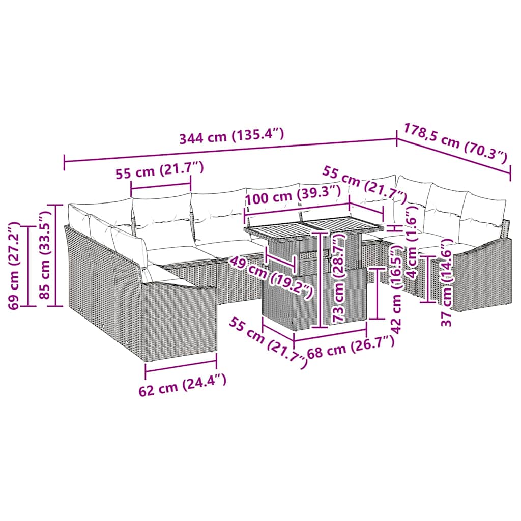 Conjunto de Jantar para Jardim com almofada 11 pcs Bege e Cinza