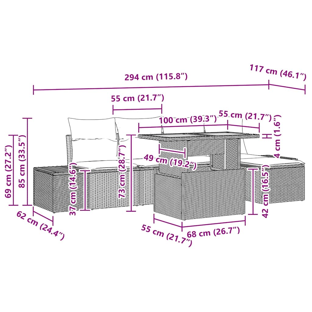 Conjunto de Jantar para Jardim 6 pcs Preto e Marrom