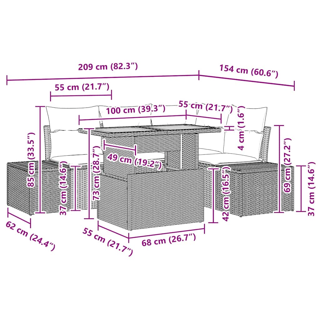 Conjunto de Sofá de Jardim com almofada 5 pcs Cinza e Marrom