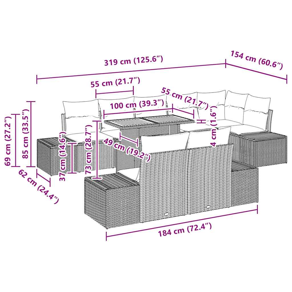 Conjunto de Jantar para Jardim Manual 9 pcs Preto e Marrom